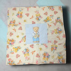 Vintage Handmade Baby Quilt Project Linus Teddy Bear Applique Novelty Print 19in